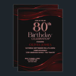 Invitación Modern Black Red 80th Birthday Party<br><div class="desc">Invita a tus amigos y seres queridos a celebrar tu cumpleaños número 80 con esta elegante invitación de cumpleaños en negro y rojo.</div>
