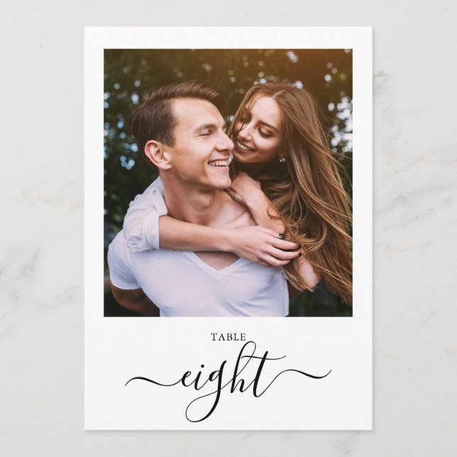 Invitación Modern Black Script Photo Eight Table Number (Anverso)