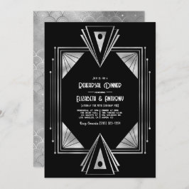 Invitación Modern Black & Silver Art Deco Rehearsal Dinner