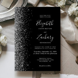 Invitación Modern Black Silver Faux Glitter Edge Wedding