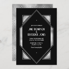 Invitación Modern Black & Silver Gatsby Art Deco Wedding