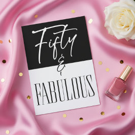 Invitación Modern Black White Fifty & Fabulous Birthday