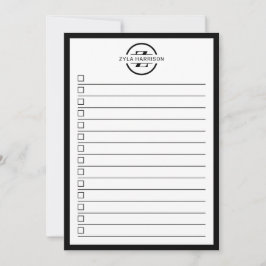 Invitación Modern Black White Monogram Name To Do List