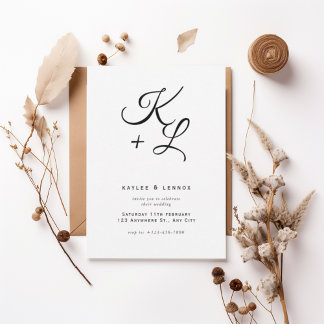 Invitación Modern Black & White Monogram Wedding Invitation