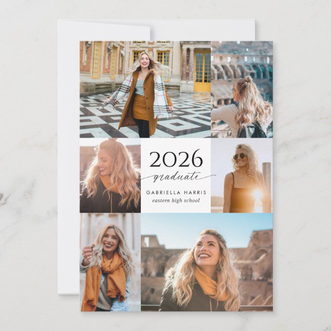 Invitación Modern Black + White Script 2026 Graduation (Anverso)