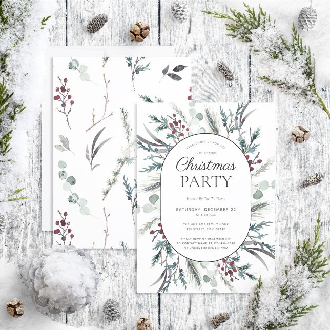Invitación Modern Black Winter Botanical Christmas Party (Subido por el creador)