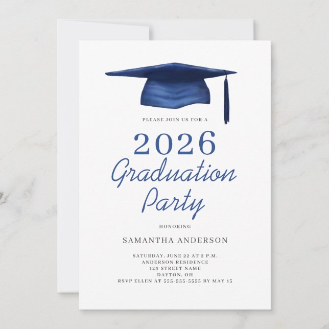 Invitación Modern Blue 2026 Graduation Party  (Anverso)