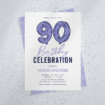Invitación Modern Blue 90th Birthday Party<br><div class="desc">Nuestras Minimalistas invitaciones para la fiesta de cumpleaños número 90 están preparadas para redefinir sus celebraciones. Con un sencillo fondo blanco que exuda elegancia, un caprichoso doodle azul de globo de helio '90' dibujado a mano que le da un toque lúdico, y una plantilla de texto sin esfuerzo y moderno...</div>