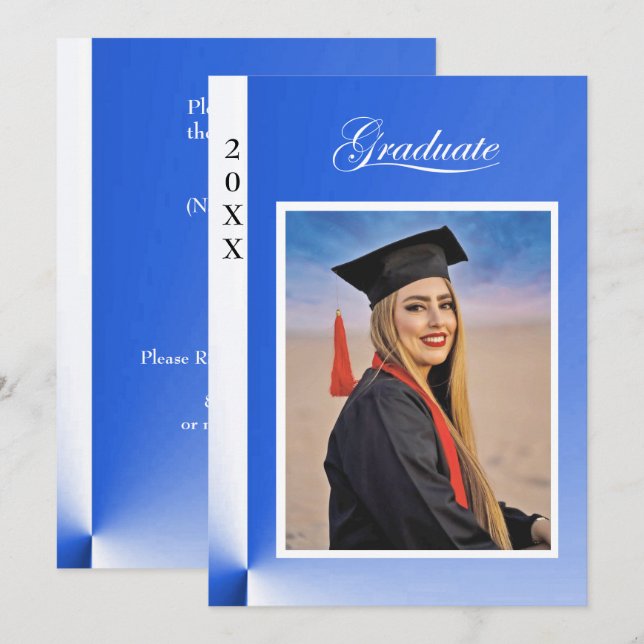 Invitación Modern Blue Abstract Graduation Invitation - photo (Anverso / Reverso)