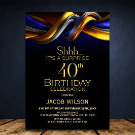 Invitación Modern Blue and Gold Surprise 40th Birthday Party