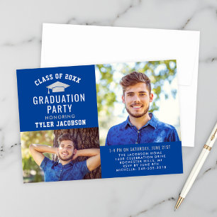 Invitación Modern Blue and Silver 2025 Photo Graduate Fiesta