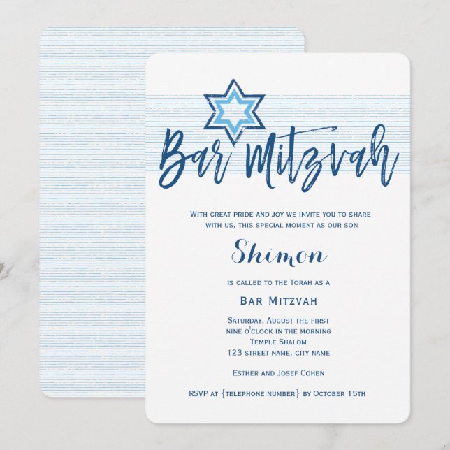 Invitación Modern Blue Bar Mitzvah Invitation (Anverso / Reverso)