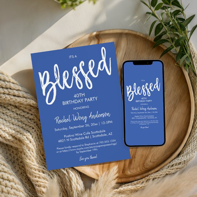 Invitación Modern Blue Blessed Any Occasion Birthday Party (Subido por el creador)