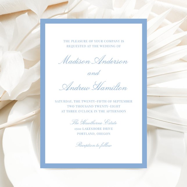 Invitación Modern Blue Border Wedding (Subido por el creador)