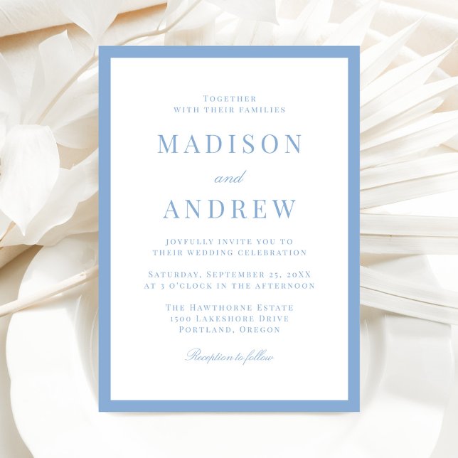 Invitación Modern Blue Border Wedding (Subido por el creador)