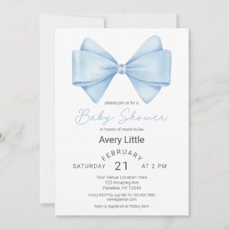 Invitación Modern Blue Bow Boy Baby Shower
