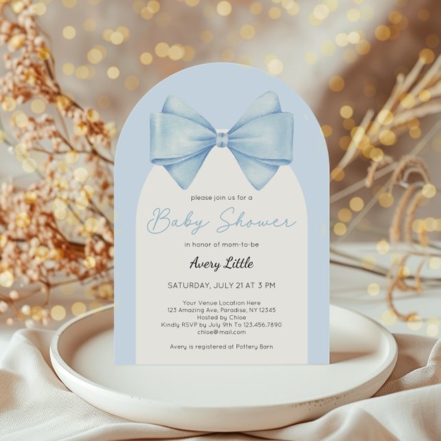 Invitación Modern Blue Bow Boy Baby Shower (Subido por el creador)