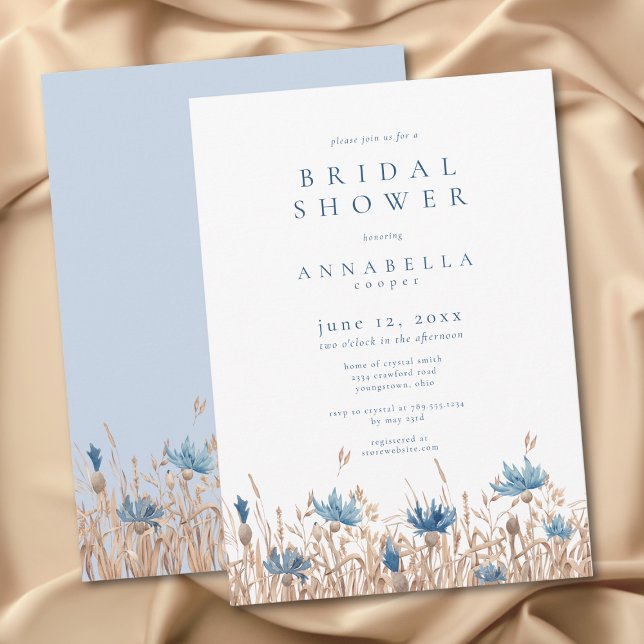 Invitación Modern Blue Cornflowers & Wheat Bridal Shower (Modern Blue Cornflowers & Wheat Bridal Shower Invitation)