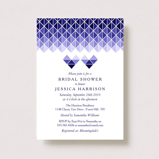 Invitación Modern Blue Geometric Love Hearts Bridal Shower (Subido por el creador)