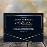 Invitación Modern Blue Gold 18th Birthday Party<br><div class="desc">Prepárate para celebrar con estilo con esta impresionante invitación azul con marco dorado a la fiesta de cumpleaños 18! Perfecto para los asuntos semiformales o de corbata negra, esta invitación rebosa elegancia y sofisticación. Ya sea que esté organizando una cena íntima o una gran celebración, esta invitación hará que su...</div>