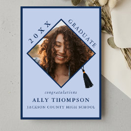 Invitación Modern Blue Graduation Cap Photo Announcement