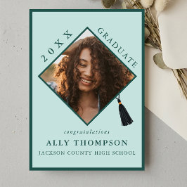 Invitación Modern Blue Graduation Cap Photo Announcement