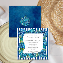 Invitación Modern Blue Hydrangeas Stripe Rehearsal Dinner