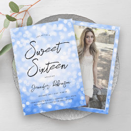 Invitación Modern Blue Lights Photo Sweet 16 Fiesta