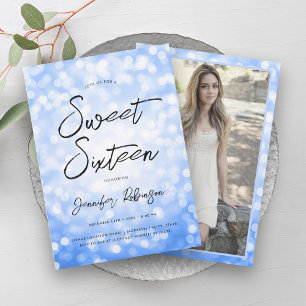 Invitación Modern Blue Lights Photo Sweet 16 Fiesta