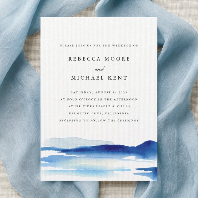 Invitación Modern Blue Ocean Watercolor Wedding (Subido por el creador)