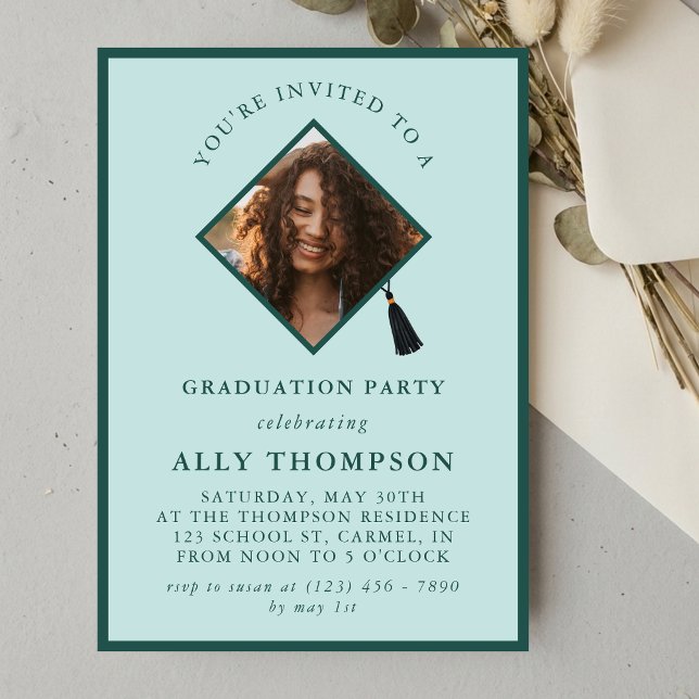 Invitación Modern Blue Photo Frame Graduation Party (Modern Blue Photo Frame Graduation Party Invitation)