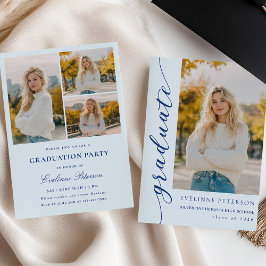 Invitación Modern Blue Script Photo Graduation Invitation