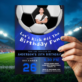 Invitación Modern Blue Sporty Photo Birthday Party Invitation