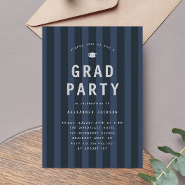 Invitación Modern Blue Sporty Stripes Graduation Party