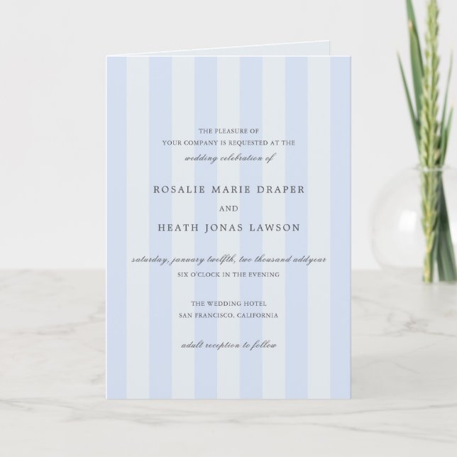 Invitación Modern Blue Stripes Elegant Wedding (Anverso)