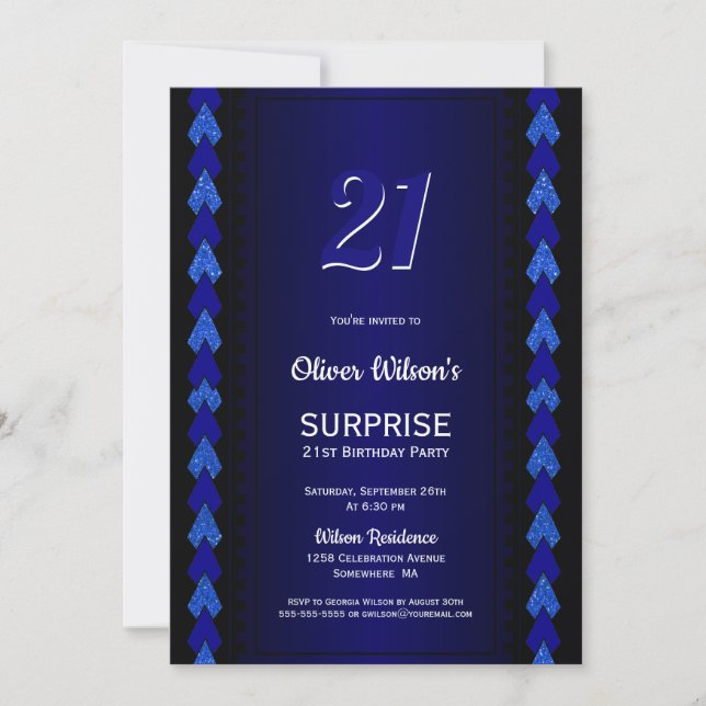 Invitación Modern Blue Surprise 21ª Fiesta de cumpleaños (Anverso)
