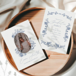 Invitación Modern Blue Toile Graduation Photo Announcement