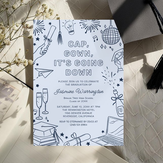 Invitación Modern Blue Whimsical Doodle Graduation (Subido por el creador)