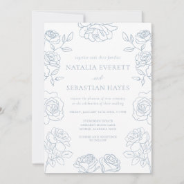 Invitación Modern Blue & White French Roses Wedding