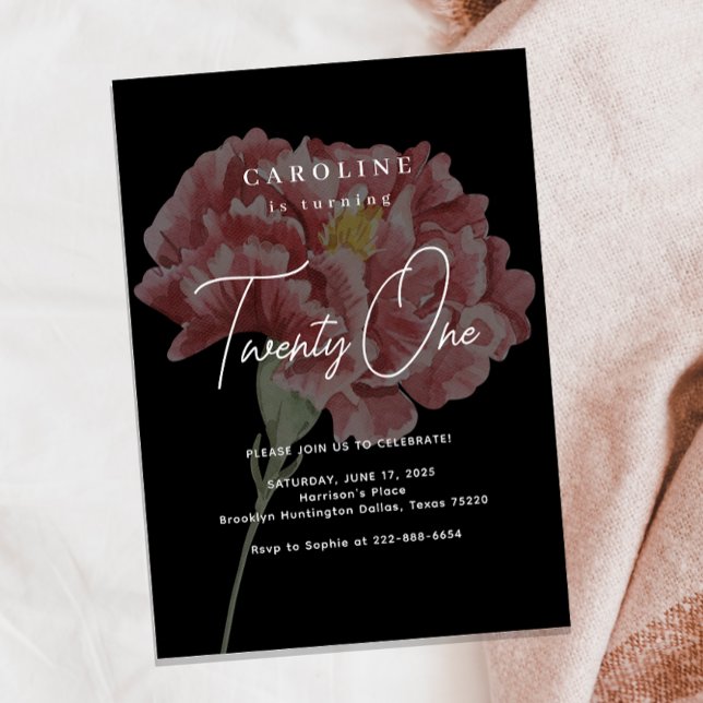 Invitación Modern Blush Carnation Black Birthday (Subido por el creador)