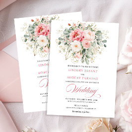 Invitación Modern Blush Greenery Gold Wedding Invite