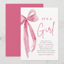 Invitación Modern Blush Pink Bow It's a Girl Baby Shower