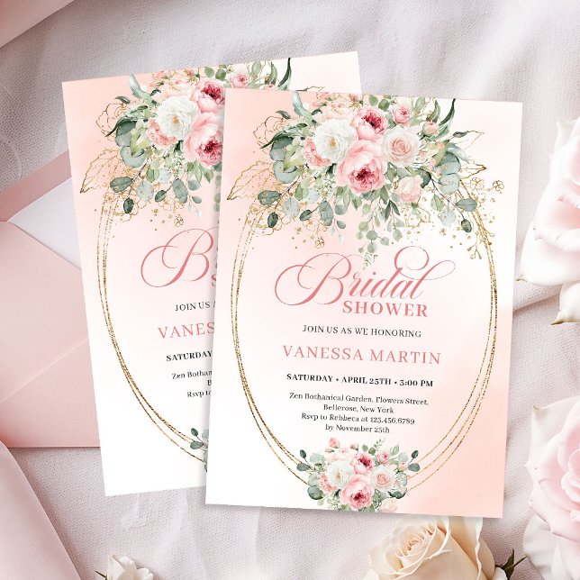 Invitación Modern Blush Pink Bridal Shower Gold Invitation (Modern Blush Pink Bridal Shower Gold Invitation)