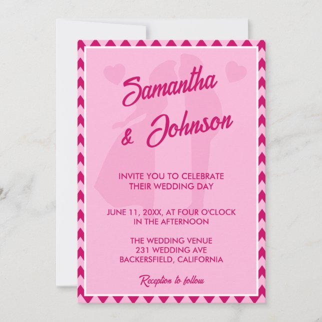 Invitación Modern Blush Pink Chevron Stripe QR Code Wedding (Anverso)