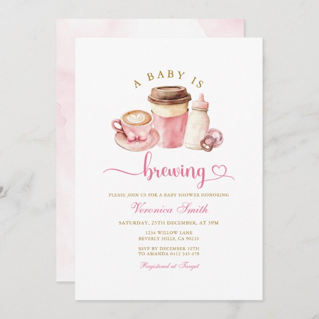 Invitación Modern Blush Pink Coffee Theme Latte Baby Shower (Anverso / Reverso)