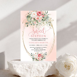 Invitación Modern Blush Rose Gold Floral Sweet Sixteen Card
