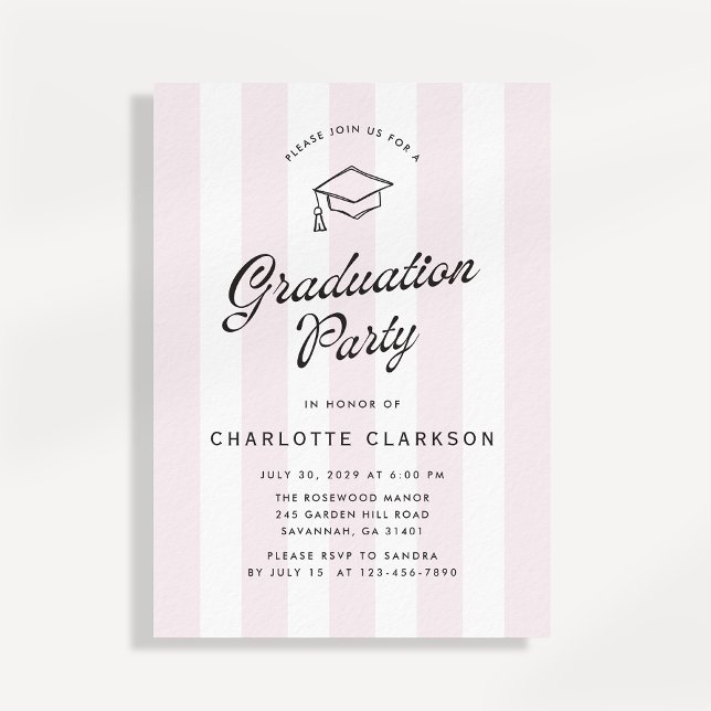 Invitación Modern Blush Stripe Graduation Party Invitation (Subido por el creador)