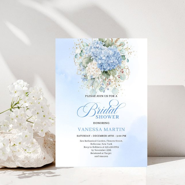 Invitación Modern Bohemian Blue Floral Bridal Shower Invite (Modern Bohemian Blue Floral Bridal Shower Invitation)