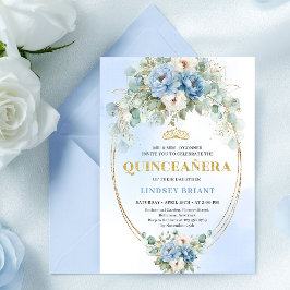 Invitación Modern Bohemian Blue Floral Quinceañera Digital 