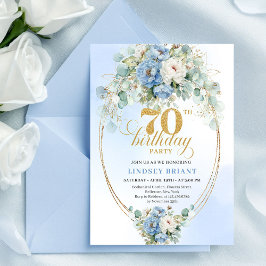 Invitación Modern Bohemian Dusty Blue Peonies 70th Birthday
